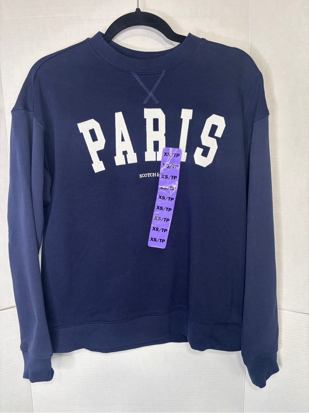 Scotch & Soda Navy Crewneck Sweater with White PARIS Lettering Women’s XS